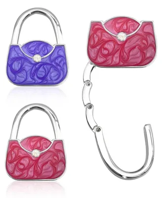 Image de Support pour sac à main pour table, 2 supports de table, support pour sac à main, crochets, pliable, antidérapant, crochet pour sac, support, support pour sac à main pour table, sacs à main, porte-manteau pour bureau, restaurant (rose + violet)