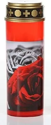 Produktbild von Schlaraffenland LED Grabkerze mit Motiv, Rose, Du fehlst, rot 21 cm, Brenndauer von bis zu 200 Tagen, flackerlicht, Grablaterne Wind- und Regenfest, Grablampe