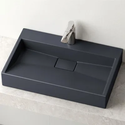 Produktbild von Mai & Mai Waschbecken Aufsatzwaschbecken matt Anthrazit Hänge-Waschtisch Rechteckig 1 Armaturenloch Breite: 60cm inkl. Ablaufgarnitur Col19