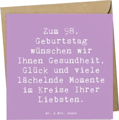 Produktbild von Mr. & Mrs. Panda Grußkarte Spruch 98. Geburtstag - Lavendeltraum - Geschenk, neues Lebensjahr, Glückwunschkarte, Liebe, Geburtstagsgeschenk, faltkarte, 98 Jahre