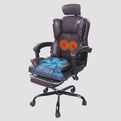 Produktbild von Ergonomischer Gaming‑Stuhl, Belüfteter Kühlsitz, Bürostuhl mit Liegefunktion, Chefstuhl mit mehrwinkliger Verstellung, sanfte Vibrationsmassage, Brau