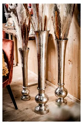 Produktbild von Vase Blumenvase Gefäß Pokalvase Dekovase Aluminium Silber - Bodenvase Modern für Kunstblumen und Pampasgras - S 69,5 cm M 80 cm L 99 cm