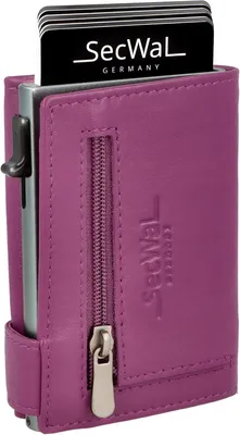 Produktbild von Kartenetui aus Echtleder mit Münzfach und RFID Schutz, Slim Wallet mit Aluminium Kartenhalter für bis zu 10 Karten, Kompakte Geldbörse