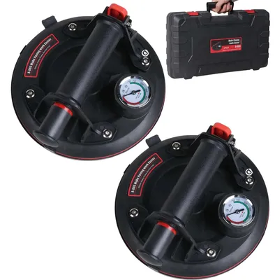 Produktbild von 2er-Pack Vakuum-Saugheber - Glasheber - Druckanzeige - 200 kg Tragkraft - 20 cm - Hochbelastbar - Schwarz