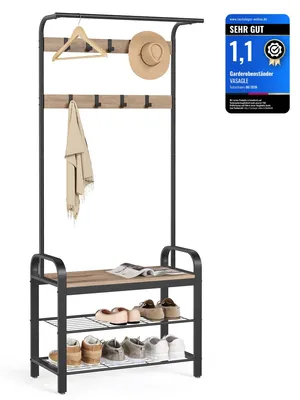 Produktbild von VASAGLE Garderobenständer, Garderobe, mit Schuhbank, 4-in-1 Design, 9 abnehmbare