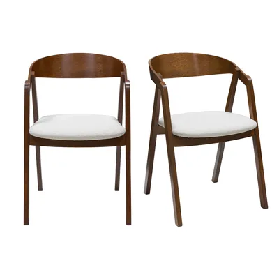 Produktbild von Miliboo - Vintage-Stühle aus Massivholz mit Walnussfurnier und weißem Stoff mit Bouclé-Wolleffekt (2er-Set) LOVA