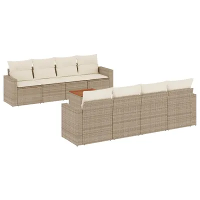 Produktbild von vidaXL 9-tlg. Garten-Sofagarnitur mit Kissen Beige Poly Rattan