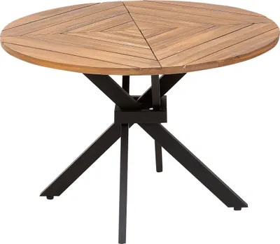 Produktbild von BELIANI Gartentisch Hellbraun Akazenholz Rund ⌀ 120 cm mit Schirmloch Standfuß Lattenoptik Runstikales Design Outdoor Terrasse Garten