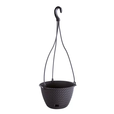 Obrázok produktu pre Antracitový závesný kvetináč s podmiskou Poppy Rattan Optics SPLOFY