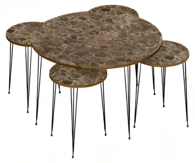 Obrázok produktu pre Eleganter brauner Holz-Couchtisch mit Beistelltischen im modernen Stil