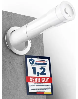 Produktbild von Teleskop Gardinenstange ohne Bohren - 110-200 cm - Weiß - Für Gardinen und Duschvorhang