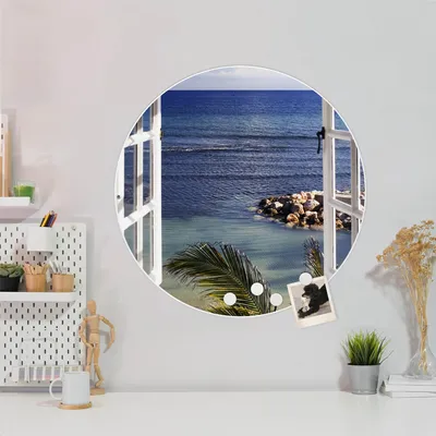 Produktbild von Design Stahlmagnettafel Weiß Rund 47cm Fensterpanorama
