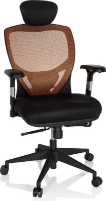 Produktbild von hjh OFFICE High End Bürostuhl VENUS BASE Ergonomischer Schreibtischstuhl mit Armlehnen Stoff / Netzstoff Orange/Schwarz Drehstuhl für Büro, Zuhause