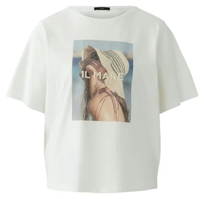 Produktbild von Oui Damen T-Shirt Oversized aus reiner Baumwolle mit Digitaldruck cloud dancer Größe 44