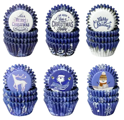 Mini-Muffinförmchen, 300 Stück, 6 Designs, blau, Ø 3,17 cm