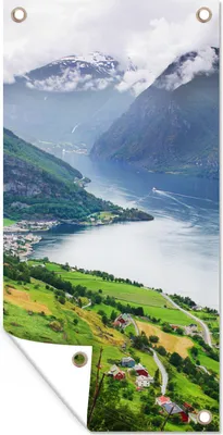 Produktbild von MuchoWow® 80x160 cm Outdoor-Poster Gartendeko Sichtschutz Garten Poster für den Garten  Aurlands Fjord Norwegen Foto