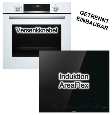 Produktbild von Herdset BOSCH Einbaubackofen AirFry weiß + Gorenje Induktionskochfeld AreaFlex PowerBoost TouchSlider