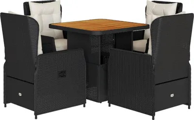 Obrázok produktu pre vidaXL 5-dielny záhradný jedálenský set s vankúšmi Black Poly Rattan