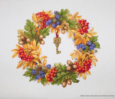 Produktbild von Merejka Kreuzstich Set "Herbst Kranz", Zählmuster, 28x24,5 cm