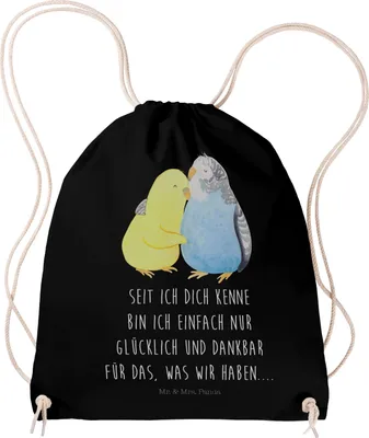 Produktbild von Mr. & Mrs. Panda Stoffbeutel Wellensittich Liebe - Schwarz - Geschenk, Verknallt, sporttasche klein, Umarmung, Beutel, leichter rucksack, wander, Sportbeutel, Freundin