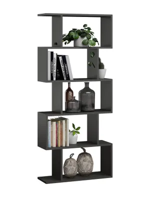 Produktbild von MATKAM BASK Bücheregal aus Holz, B/H/T 76,4 x 176 x 28 cm, Holzstärke 18 mm, freistehend, perfekt als Raumtrenner, in verschiedenen Ausführungen erhältlich| Max. Belastung 30 kg (Anthrazit Grau)
