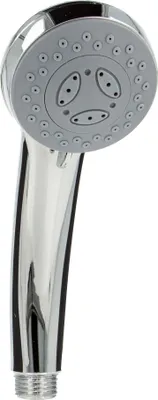 A chrome-plated hand shower head with multiple spray nozzles.