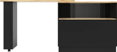 Produktbild von Flieks Esstisch Bartisch 360°drehbar, Küchentisch Esszimmertisch ausziehbar, Kaffeebar mit Schrank, Stehtisch Sideboard mit Glasschiebetür, Schwarz