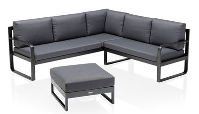 KETTLER Ocean Casual Dining Eckset, 3-Sitzer, 2-Sitzer und Hocker, anthrazit/grau, Aluminium/ Polyester