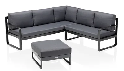 Produktbild von KETTLER Ocean Casual Dining Eckset, 3-Sitzer, 2-Sitzer und Hocker, anthrazit/grau, Aluminium/ Polyester