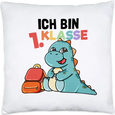 Produktbild von Ich Bin 1. Klasse Kissen Inkl. Füllung Süßes Dino Motiv T-Rex Schulkind Einschulung Geschenk