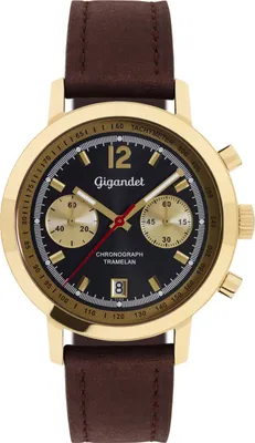 Produktbild von Gigandet Quarzuhr Chronograph Edelstahl Lederband Gold Schwarz Tramelan - G10-009