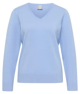 Produktbild von Rabe Cashmere Pullover Hellblau V-Ausschnitt mit gerippter Kante Größe 46