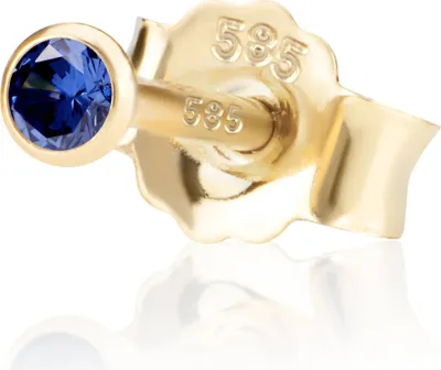 Produktbild von Einzel 2,5mm 585 Gelb Gold 14 Karat Ohrstecker Zirkonia Blau Butterfly Verschluss