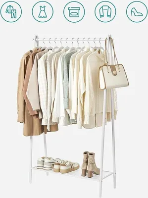 Produktbild von Garderobestang aus Stahl, 33,5 x 92,5 x 153 cm, weiß, für Schlafzimmer, Kleiderschrank, HSR023W01