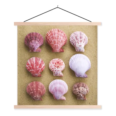 Produktbild von MuchoWow® Textilposter Muscheln - Rosa - Strand 60x60 cm mit holzfarbenen Rahmen - Wanddekoration