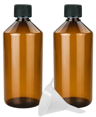 2 Laborflaschen 1000 ml braun PET mit Trichter