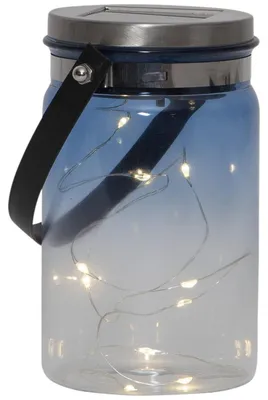 LED Solarglas Tint- LED Drahtlichterkette - Lichtsensor - H:15cm, D: 9cm - mit Aufhänger - blau