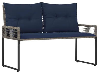 Obrázok produktu pre vidaXL Vonkajšia lavica s vankúšmi, sivá a námornícka modrá, 118 x 55 x 82 cm