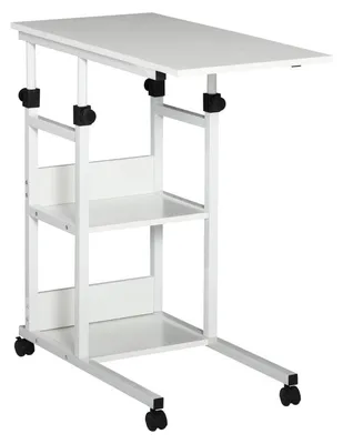 Immagine prodotto di Tavolino laterale mobile con 3 ripiani – forma a C | Colore: bianco | Dimensioni: 40x80x72-82 cm