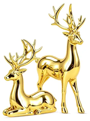 Rentierfiguren 2er-Set, Weihnachtsdekoration, Hirschskulptur, 23,8 cm