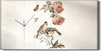 Produktbild von Wandkunst Leinwand Bild Uhr 60x30 Malerei Tiere Vögel Ast Blumen Kunst - weiße Hände