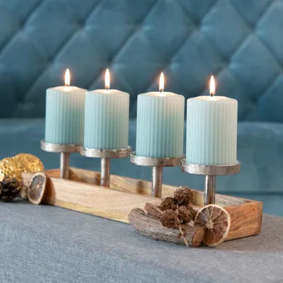 Produktbild von Adventskranz Holz Advent Kerzenhalter länglich modern Kerzenständer 4 Stumpenkerzen Adventskranz Weihnachtsdeko