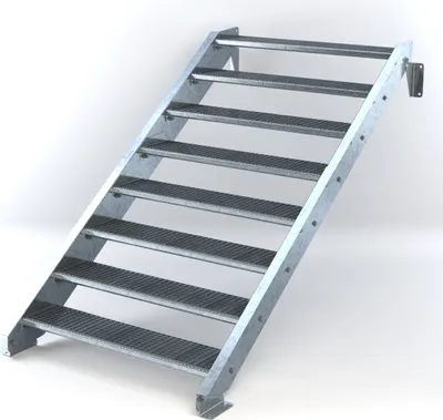 Produktbild von Stahltreppe 8 Stufen bis Höhe 160 cm, Laufbreite : 120 cm kein Geländer ST 3 (31 / 9 mm schmal)