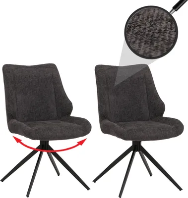 Image de lot de 2 chaises de salle à manger HWC-O48, chaise de cuisine, pivotante Auto-Return, tissu/textile chenille (320g/m²) Oeko-Tex ~ gris