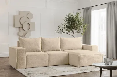 Produktbild von Ecksofa Designersofa ESTELLE in Stoff Abriamo Beige Ottomane Rechts