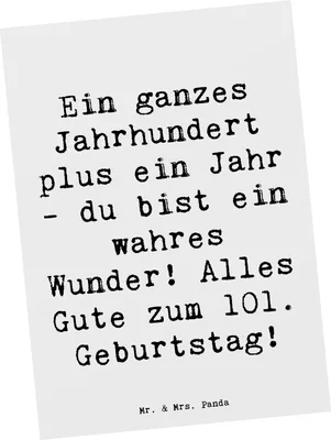 Produktbild von Mr. & Mrs. Panda Postkarte Spruch 101 Geburtstag - Weiß - Geschenk, Jahrhundert, Erinnerungen, wahres Wunder, Fotokarte, Andenken, handgefertigt, Ansichtskarte, Grußkarte