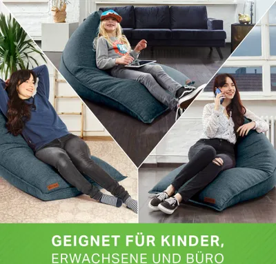 Produktbild von Green Bean® Indoor XXL Sitzsack 150x100x100cm mit EPS-Perlen Füllung - Kuschelig Weich Waschbar - Drinnen Stoff Sitzkissen - Blau