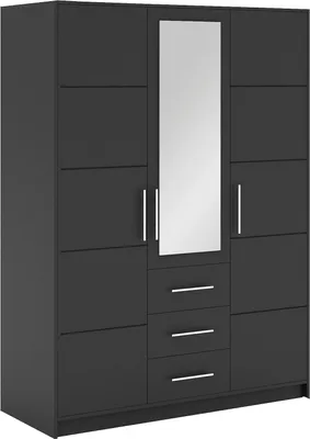 Produktbild von Drehtürenschrank Nancy D3, 3 Türen Kleiderschrank mit Spiegel, Moderne Garderobe, Schrank Größe: 147 x 200 x 58 cm