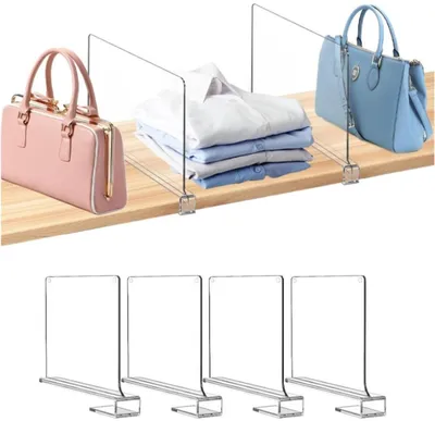 Produktbild von Transparente Acryl-Regalteiler – 4er Set – Transparente Schrankteiler – Verstellbare Regaltrenner – Kleiderschrank-Organizer – Für Schrank, Regal