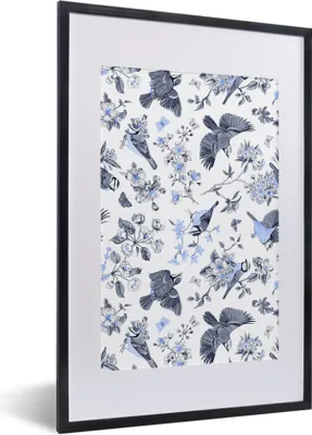 Produktbild von MuchoWow® MuchoWow® Gerahmtes Poster Blumen - Vogel - Blau 40x60 cm - Poster mit zchwarzem Bilderrahmen - Poster in Rahmen